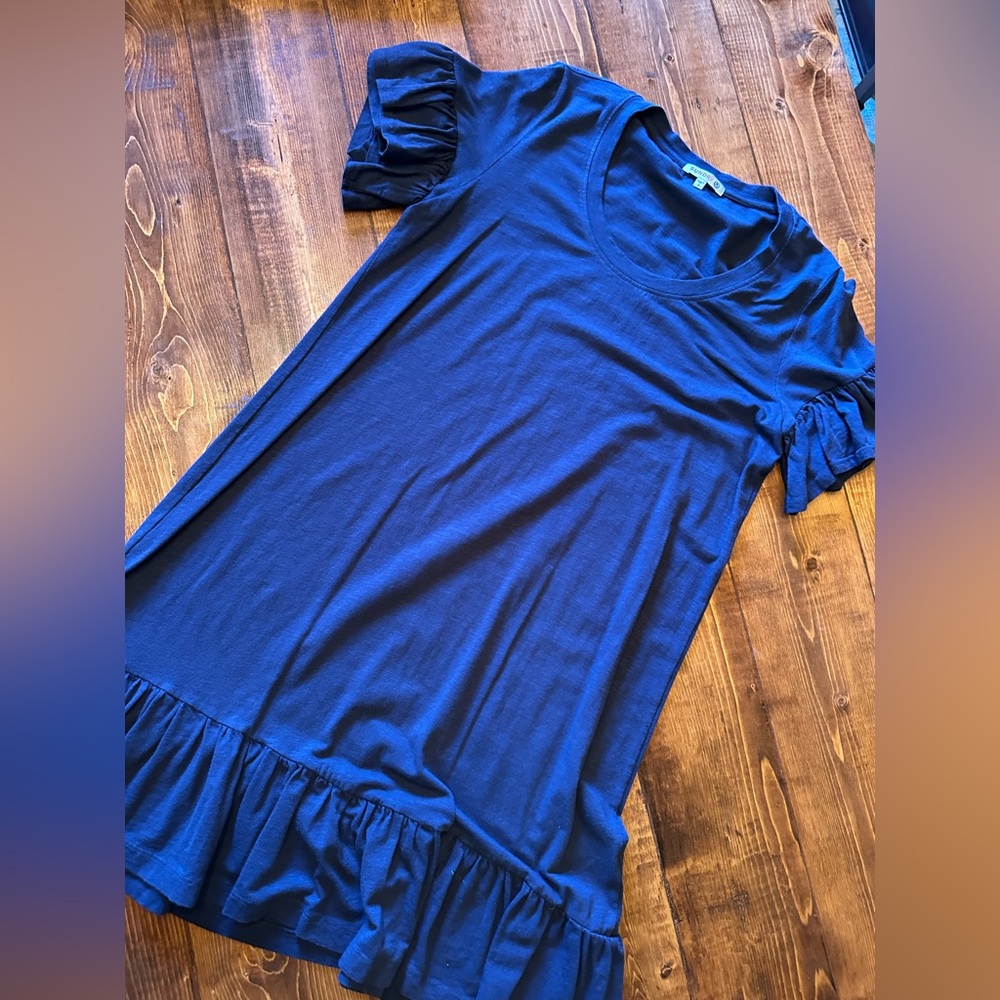 Sundry Navy Short Sleeve Ruffle T-shirt Dress